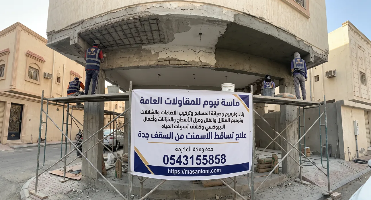 علاج تساقط الاسمنت من السقف جدة باحترافية عالية عبر شركة ماسة نيوم